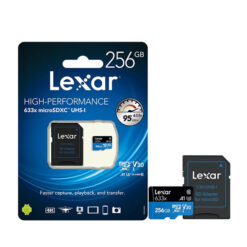 کارت حافظه microSDXC لکسار lexar 633X A1 U3 V30 استاندارد UHS-I سرعت 100MBps ظرفیت 256 گیگابایت به همراه آداپتور SD